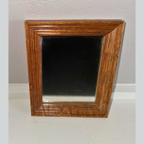 Vintage Oak Wood Framed Wall Mirror | Small Rustic Cabin Decor 7x6” - Picture 6 of 6
